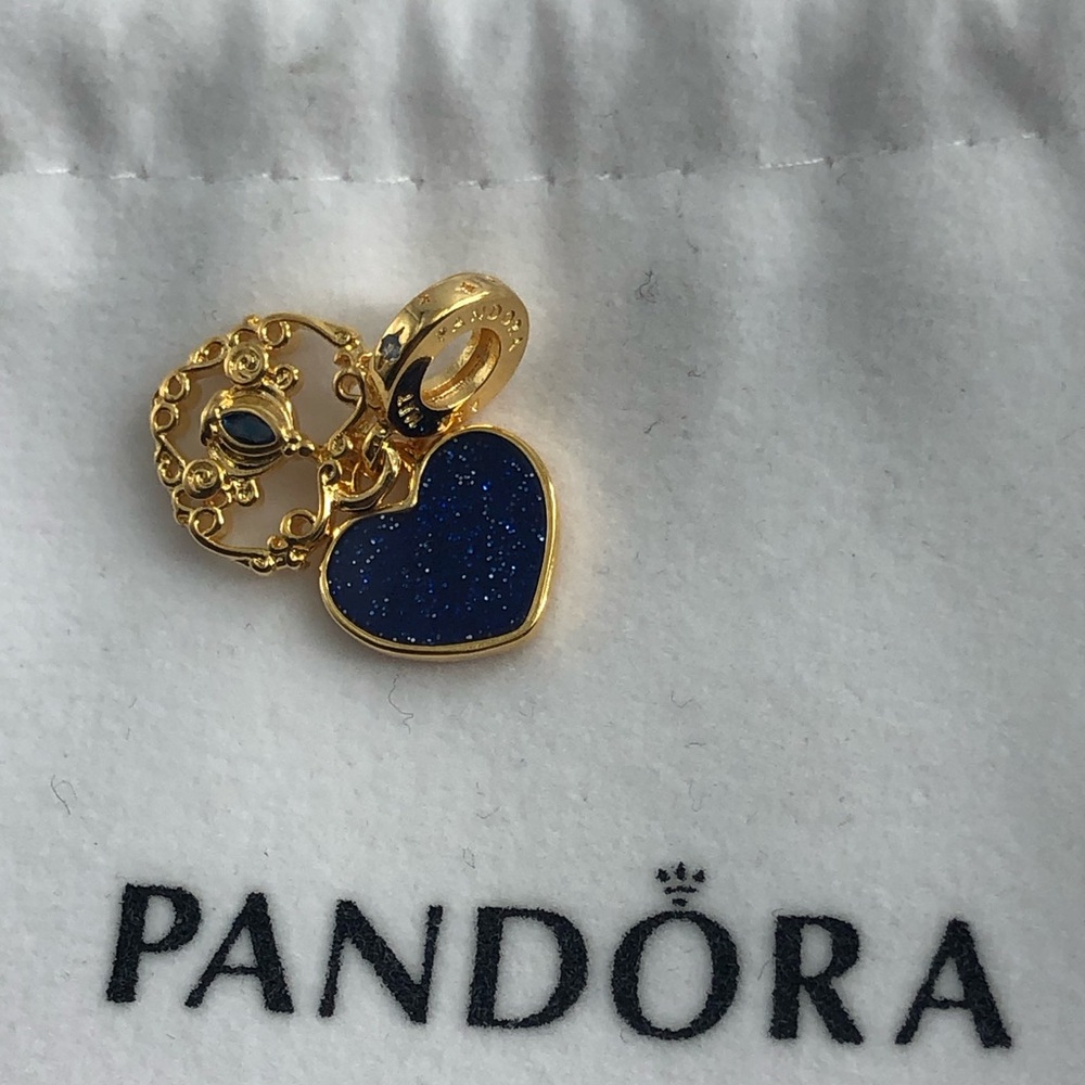 Pandora Gold and Deep Blue Heart Charm